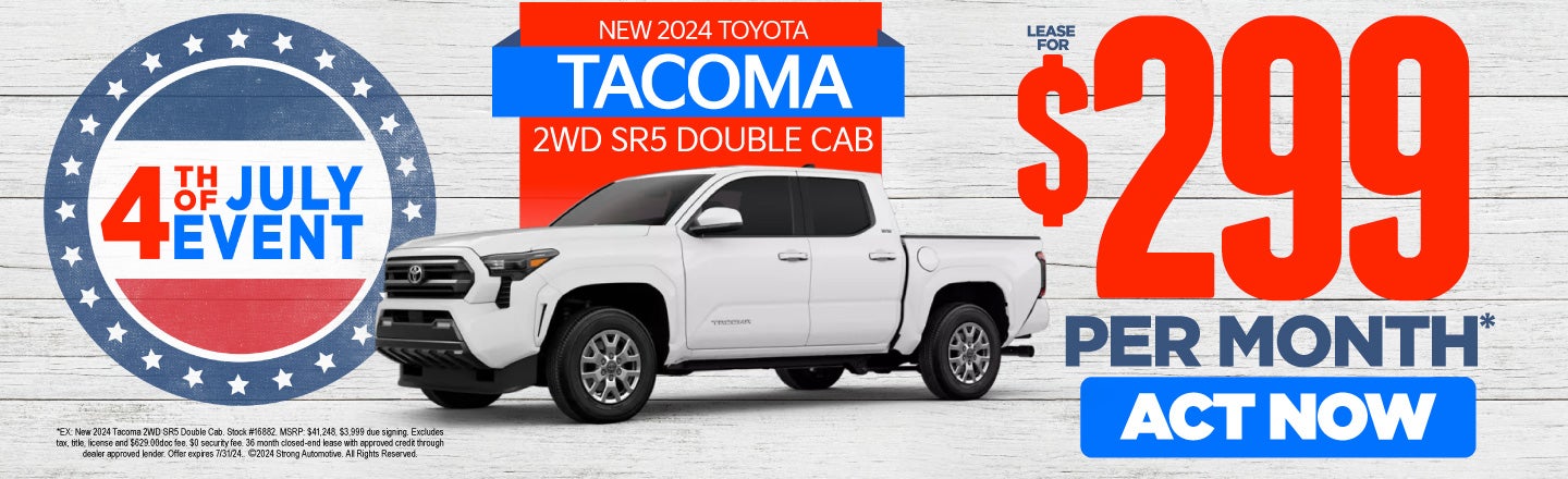 24 Tacoma 2WD SR5 Double Cab $299/mo. Act Now.